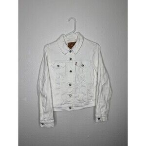 Levis Denim Jacket Womens Lrg White Trucker Button Front Slim Fit *See Pics*
